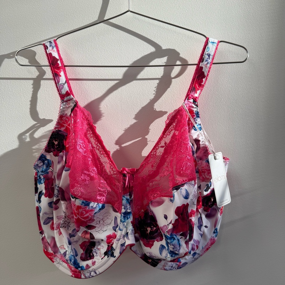 Elomi Pink Floral Lace Underwire Bra